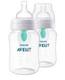 Philips AVENT Anti-Colic Baby Bottles with AirFree Vent, 9oz, Clear, Flow 2, 1M+, 2-Pack