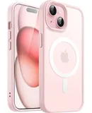 Funda Magnética para iPhone 15 Plus 6.7 Pulgadas Compatible con MagSafe, Carcasa Translúcida Mate Trasera Fina Antigolpes (Rosado)