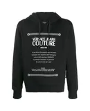 Versace Jeans Couture Men's Black White print Logo Hooded Sweatshirt,Black