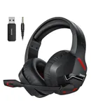 BINNUNE Wireless Gaming Headset  for PC PS4 PS5, 2.4G Wireless Bluetooth USB Gamer Headphones with Mic for Laptop Computer-black/red