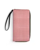 Red Gingham Check Wallet for Womens PU Leather Zip Around Wallers Clutch Wristlet Travel Long Purse