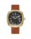 Heritor Automatic Davenport Engraved-Case Leather-Band Watch w/ Date - Gold/Brown