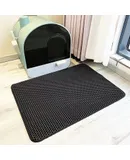 Cat Litter Mat Grey Trapping for Litter Box,  Urine Waterproof, Honeycomb Double Layer Anti Tracking Kitty Mats, No Phthalate, Washable Easy Clean, Scatter Control-black 55*75cm