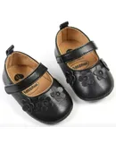 Baby Girls Black Floral Leather Flats