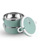 S-0530 Portable Double Layer Stainless Steel Insulated Bento Lunch Box Leak Proof Lunch Box  Stackable Lunch Box with Lid Two-Tier Bento Box (Blue) 1.4L