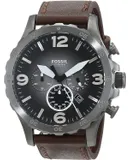 Reloj Fossil Hombre | Coleccion Nate | Modelo JR1424 | Caja Redonda | Ø 50mm Acero inoxidable | Cierre Desplegable | Movimiento Cuarzo | Dial Negro | Cristal Mineral | Correa Acero inoxidable Marrón | 100m / 10 ATM | Línea Lujo