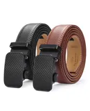 Mio Marino Men's Diagonal Weave 2 Pack Ratchet Belt-Black/Burnt Umber-Adjustable from 38