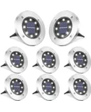 Solar Ground Lights Outdoor, 8 Pack 8 LED Solar Disk Lights Waterproof Garden In-ground Pathway Lights Landscape Lighting for Lawn,Yard,Deck,Patio,Walkway (White)