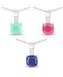 1.80 Carat Genuine Emerald, Glass Filled Ruby & Glass Filled Sapphire .925 Sterling Silver Pendant