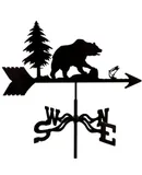 Wind vane in bear and fish shape, metal, vintage, black, for courtyard