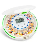 LiveFine Automatic Pill Dispenser W/28-Day Organizer, 6 Dosage Templates, LCD Display - Clear Lid
