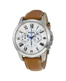 Reloj Fossil Hombre | Coleccion Grant | Modelo FS5060 | Caja Redonda | Ø 44mm Acero inoxidable | Cierre Hebilla | Movimiento Cuarzo | Dial Blanco | Cristal Mineral | Correa Cuero Marrón | 50m / 5 ATM | Línea Deportiva