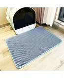Cat Litter Mat Grey Trapping for Litter Box,  Urine Waterproof, Honeycomb Double Layer Anti Tracking Kitty Mats, No Phthalate, Washable Easy Clean, Scatter Control-blue 55*75cm