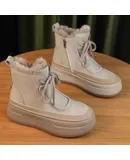 zukalun Genuine leather sheep wool snow boots for women plus velvet warm flat winter new anti-slip ultra-light boots