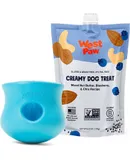 Zogoflex Toppl & Creamy Treats Nut Butter, Blueberry, Chia Seeds Bundle | Treat Dispensing Dog Toy Puzzle – Dog Toy for Moderate Chewers, Fetch, Catch – Holds Kibble, Treats, Small, Aqua