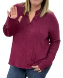 Honeyme Long Sleeve Gabby With Thumbholes Top In Wine