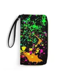 Neon Splatter Paint Wallet for Womens PU Leather Zip Around Wallers Clutch Wristlet Travel Long Purse