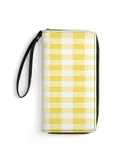 Yellow And White  Check Pattern Wallet for Womens PU Leather Zip Around Wallers Clutch Wristlet Travel Long Purse