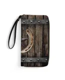 Western Farmhosue Horseshoe Texas Star Wallet for Womens PU Leather Zip Around Wallers Clutch Wristlet Travel Long Purse