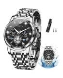 OLEVS Men Silver Watches,Roman Numeral Dress Watch for Men Diamond ,Sliver Black