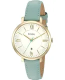 Reloj Fossil Mujer | Coleccion Jacqueline | Modelo ES3987 | Caja Redonda | Ø 36mm Acero inoxidable | Cierre Hebilla | Movimiento Cuarzo | Dial Dorado | Cristal Mineral | Correa Cuero Verde | 30m / 3 ATM | Línea Clásico