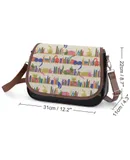 Cozy Cats And Books in Bright, Vintage Colors Vintage Crossbody Bag for Women Medium Leather Hobo Bags Shoulder Bag Classic City Leather Satchels