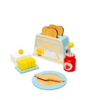 Bigjigs Toys Juego de desayuno de madera, incluye una tostadora con dial de calor y palanca de trabajo y más, juegos de simulación, juegos de rol