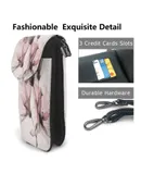 Contemporary Pink Flower Gray Pu Leather Crossbody Phone Bag Card Slots Flip Phone Purse With Adjustable Strap 7.6x4.9inch