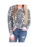 Honeyme Animal Print Weekender Sweater In Charcoal/pink