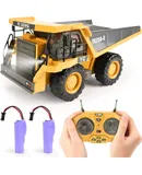 Remote Control Dump Truck Toys 9 Channel 2 Batteries RC Construction Toy Vehicles with Metal Bed Lights/Sounds, Birthday Gifts for Boys Age 3+