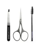 Precision Brow Kit by Browgame for Women - 3 Pc Original Slant Tweezer, Eyebrow Scissor, Spoolie Brush