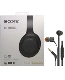 Sony WH-1000XM4 Wireless Noise Canceling Over-the-Ear Headphones with Google Assistant and Alexa + JBL T110 in Ear Headphones Black