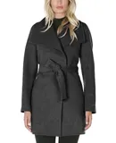 TAHARI Women's Wool Wrap Coat with Tie Belt Deep Charcoal Belted Jacket