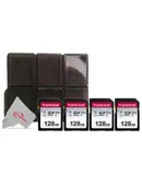 Four Pack Transcend SDXC 128GB UHS -I U3 300s V30 Class 10 with Card Holder