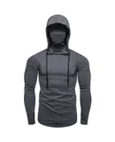 Mens Mask Button Sports Hooded Long Sleeve Shirts-gray 2XL size