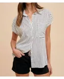Anniewear Button Down Dolman Sleeve Shirt In Black/ivory