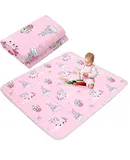Boho Portable Baby Play Mat, 43 x 43 Inch Washable Foldable Crawling Mat, Non Slip Playmat for Babies, Kids Play Mats Pad for Floor Playpen Toddler Infants Tummy Time Activity (Pink Unicorn)