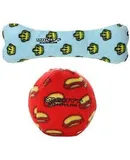 MIGHTYNO Stuff Ball \u2013 Squeaky Plastic Core. 2-in-1 Toy. Made Durable, Strong & Tough. Interactive Play (Tug, Toss & Fetch)& Floats (Red, Combo Pack #1)