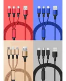 Nylon braided one-to-three data cable multi-head 3A fast charging three-in-one mobile phone charging cable-gold