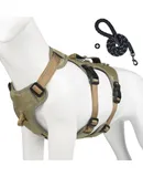 Dog Leash Large Dog Pet Chest Harness Night Reflective Multi-Faceted Adjustable Velcro Double Strand Oxford Fabric Available in a variety of colors-khaki Blast Punch Upgrade + Round Rope XL size