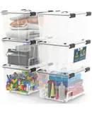 Stackable Storage Box Set - 6 Pieces 12 Quarts Multi-purpose, Space-Efficient Stackable Storage Boxes with Nestable Design, Secure Latches, Easy-Move Wheels & Pull-Out Base - Clear