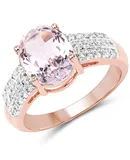 14k Rose Gold Plated 3.27 Carat Genuine Kunzite Oval And White Zircon .925 Sterling Silver Ring Ring