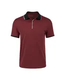Mio Marino Men's Classic-Fit Cotton-Blend Pique Polo Shirt with Contrast Collar-Burgundy-XL