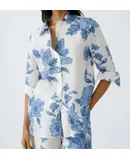 Oui Floral Print Long Sleeve In Blue And White