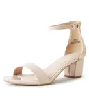 J. Adams Daisy Heeled Sandals For Women - Ankle Strap Low Block, Open Toe Dress Pumps, Chunky Heels For Women Nude Vegan Patent 9.5