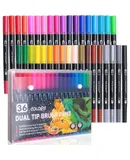 Plumones Punta de Pincel 36 Colores, marcadores doble pincel(0.4mm/1-2mm),Rotuladores Lettering Acuarelables Doble Punta para Caligrafía, Bocetos, Dibujo