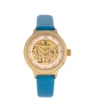 Empress Alice Automatic MOP Skeleton Dial Leather-Band Watch - Blue