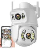 4K Dual Lens Security Camera 8 Megapixel PTZ WiFi Camera Outdoor Night Vision Dual Screen Body Detection 4 Megapixel Security Protection CCTV Surveillance IP Camera (US Plug)