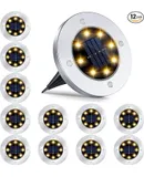 12 Pack 8LED Solar Garden Lights Outdoor Waterproof Sidewalk Disk Bright In-Ground Landscape Lighting for Lawn Patio Pathway Yard Steps Deck Walkway (Warm White)