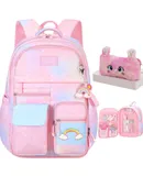 Girls Backpack, School Backpacks Rainbow Student Backpa,Kawaii Kids Backpack,Book Bag for Elementary Primary School，Purple